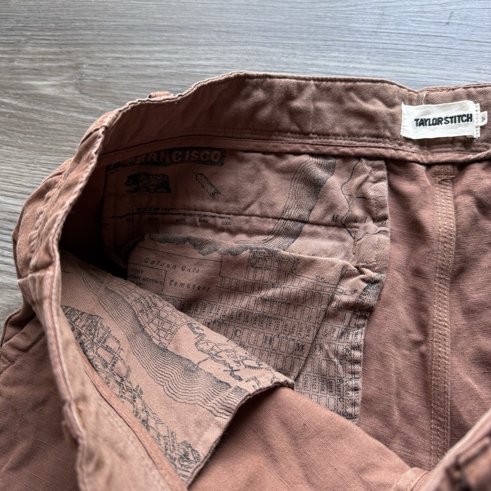Taylor Stitch Men's Morse Pant Mid Rise Straight Leg Mahogany Slub 34 Chino - Picture 6 of 9